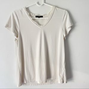 Banana Republic White V-Neck Lace Detail Shirt